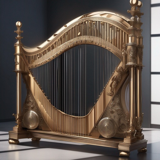 graphic_art(graphic_art(
"Photorealistic orthographic right side view of a harp-based brass orchestra instrument, 4K resolution:
• Camera: orthographic projection, exakt 90° von der Front, zentriert auf das Instrument, keine Randabschneidung.
• Hintergrund: nahtlos reines Weiß (RGB 255,255,255), keine Texturen oder Schattenwurf auf Hintergrund.
• Beleuchtung: Drei-Punkt-Studio-Setup mit weichem Key-Light (links oben), Fill-Light (rechts vorne, 50 % Intensität) und Rim-Light (hinten rechts, betont Kanten).
• Rahmen: Geradliniger Harfenkörper aus hellem Eichenholz mit sichtbarer Maserung (Subsurface Scattering 0,05), vier Holzbögen, Höhe ~1 m, Breite ~0.6 m.
• Saiten: 12 parallele Metallsaiten (Dicke 2 mm, Edelstahl mit leicht matter Oberfläche), gleichmäßig von oben nach unten gespannt.
• Luftreservoir: UV-Sphere (Radius 0.05 m) hinter dem Mundstück in der Harfenmitte, Messing-Shader (Metallic 1.0, Roughness 0.1).
• Mundstück: konischer Messing-Zylinder (Länge 0.1 m, Durchmesser oben 0.03 m, unten 0.02 m), zentriert an der Unterseite der Holzbasis.
• Ventilhebel: 12 kleine Messinghebel (Zylinder 0.02 m × 0.005 m), je einer pro Saite, im Abstand von 0.05 m entlang des Holzkörpers.
• Hörner (von links nach rechts in dieser Seitenansicht, oberes Halbkreis-Layout):
– 1 Trompete (Rohrlänge 0.5 m, Trichter Ø 0.15 m)
– 1 Flügelhorn (Rohrlänge 0.6 m, Trichter Ø 0.18 m, leicht kegelförmig)
– 1 Kornett (Rohrlänge 0.45 m, Trichter Ø 0.14 m, kompakter Windungskörper)
– 1 Mellophon (Rohrlänge 0.8 m, Trichter Ø 0.2 m, im Winkel 45° nach oben)
– 1 Waldhorn (French Horn) (Rohr verschlungen: 1.2 m, Trichter Ø 0.22 m, geöffneter Bogen)
– 1 Posaune (Tenor) (Rohrlänge 1.0 m mit Mini-Slide, Trichter Ø 0.25 m)
– 1 Posaune (Bass) (Rohrlänge 1.2 m mit Slide, Trichter Ø 0.3 m)
– 1 Euphonium (Rohr verschlungen: 1.1 m, Trichter Ø 0.28 m)
– 1 Sousaphon (Rohrkörbe: 1.4 m, Trichter Ø 0.35 m, umschließt grob die Harfenbasis)
– 1 Tuba (Rohr verschlungen: 1.5 m, Trichter Ø 0.4 m)
• Rohr-Verbindungen: feine Messingleitungsrohre (Durchmesser 0.015 m), sichtbar von Ventilen im Holz zur Unterseite der Hörner; gleichmäßig in 4 Ebenen angeordnet.
• Materialien:
– Holz: oak_diffuse.jpg + leichtes Bump-Map,
– Metall: Principled BSDF (Base Color #D4AF37, Metallic=1, Roughness=0.15),
– Reflektionen: weiche, aber klare Highlights an allen Metallflächen.
• Schatten: sanfte, weiche Ground-Shadows direkt unter dem Instrument, keine harten Kanten.
• Komposition: Instrument zentriert, waagrechter Bildausschnitt, 10 % Randabstand oben und unten, 15 % rechts und links."
)
)